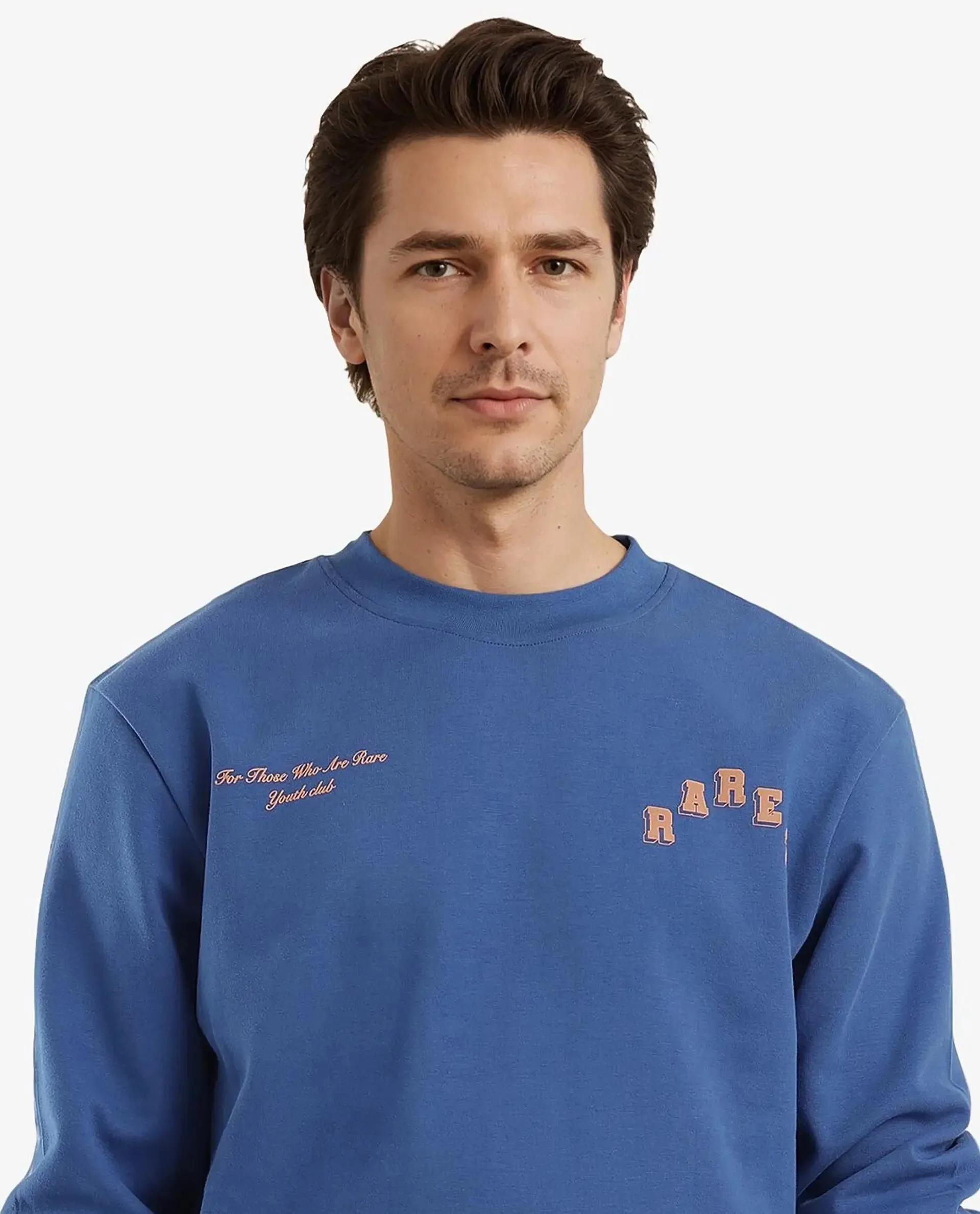 Rare Rabbit Men Kany-2 Blue Cotton Fabric Full Sleeve Towel Embroidered Regular Fit Sweatshirt